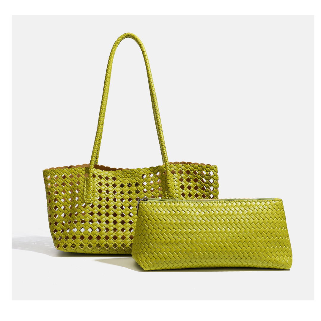 Quilted Lattice Tote Large Capacity Pouch Set Casual Shoulder Bag