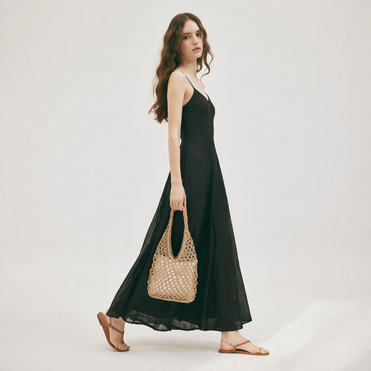 Lurex Straw Woven Bag Summer Beach Hollow Out Shoulder Tote with Pouch