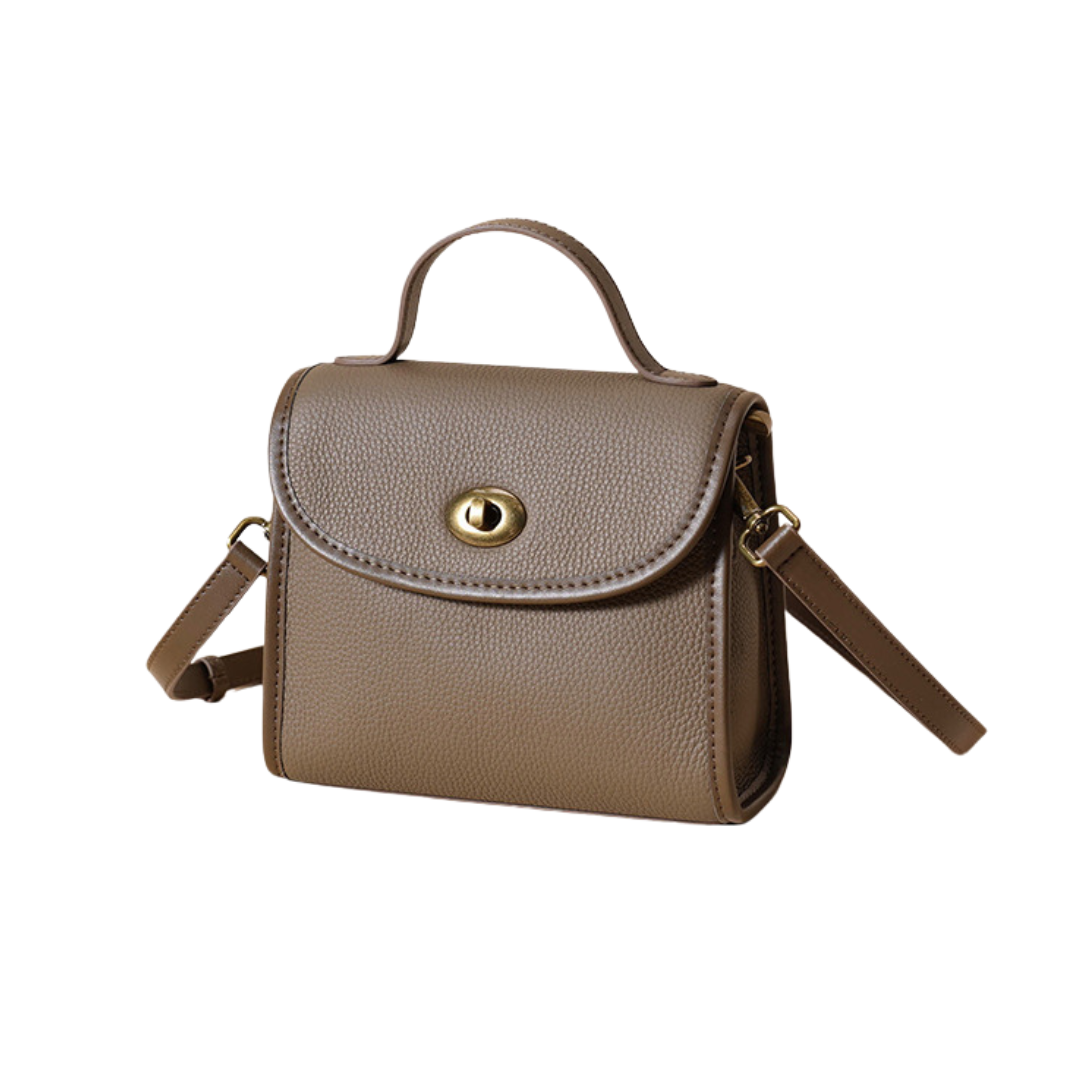 Top-Grain Leather Envelope Crossbody Bag Turn-Lock Shoulder Satchel