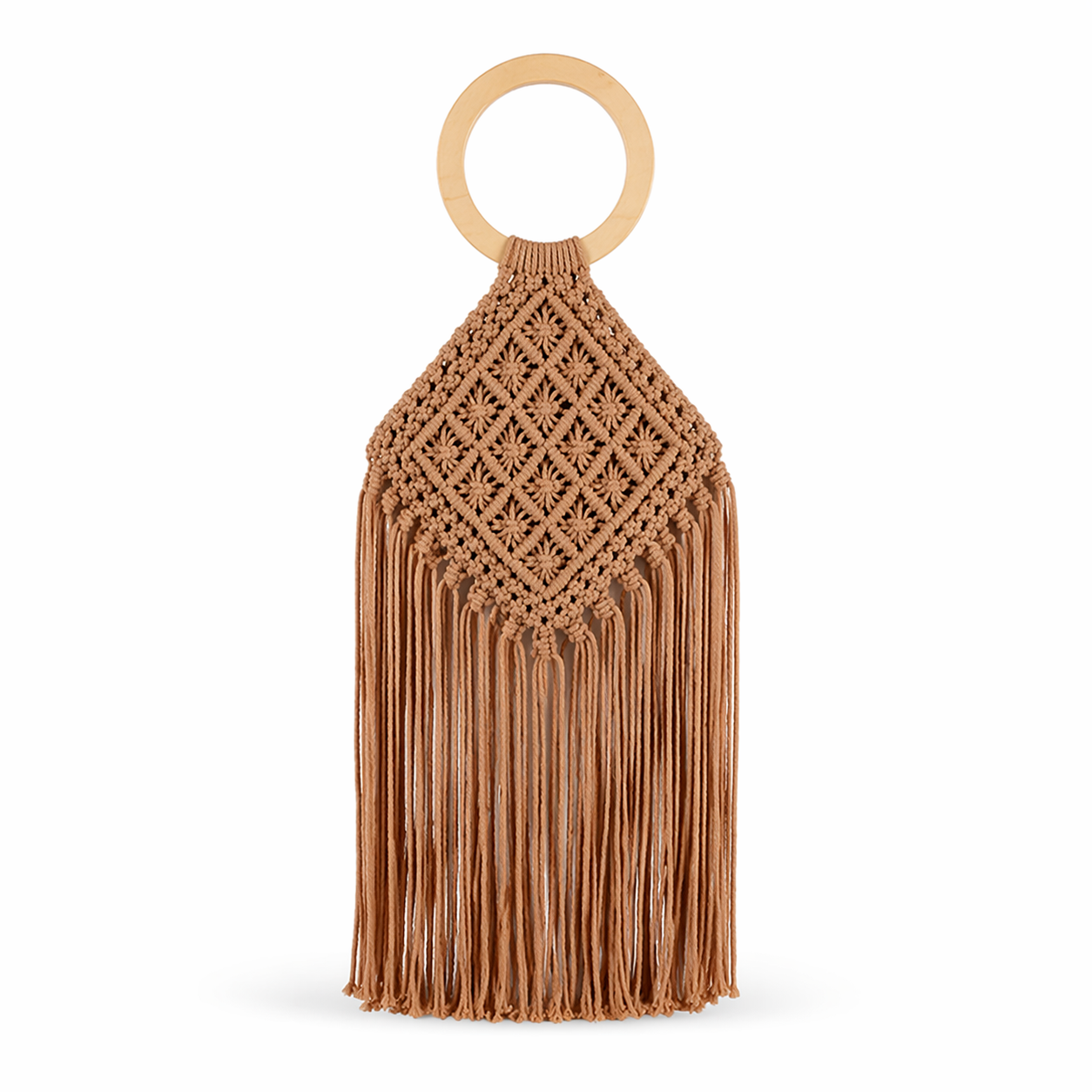 Fringe Straw Woven Bag Wood Handle Summer Beach Crochet Tassel Tote