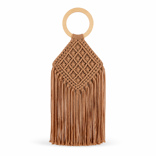 Fringe Straw Woven Bag Wood Handle Summer Beach Crochet Tassel Tote