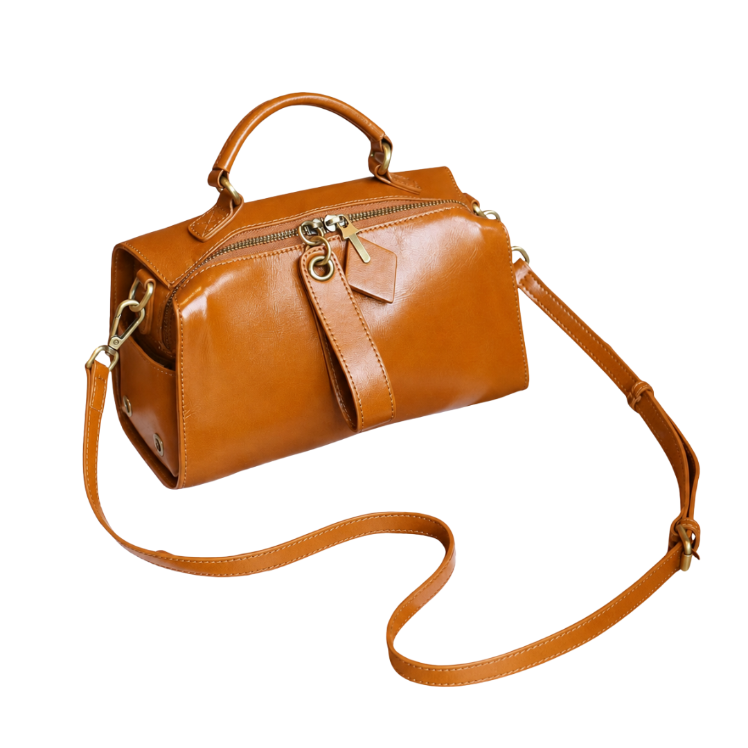 Veg-Tanned Leather Structured Satchel  Crossbody Work Bag
