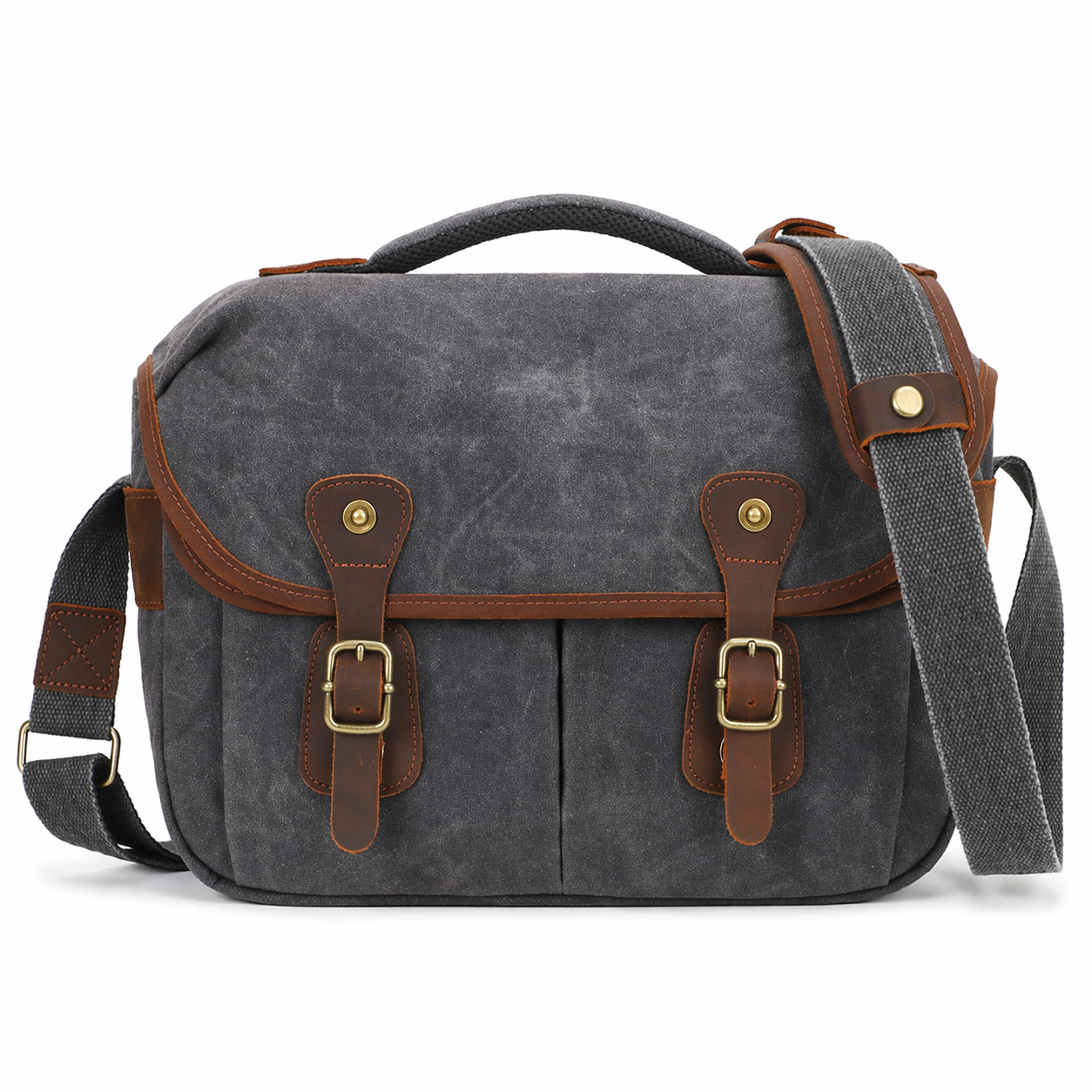 Waxed Canvas Camera Messenger Bag Leather Vintage DSLR Shoulder Case