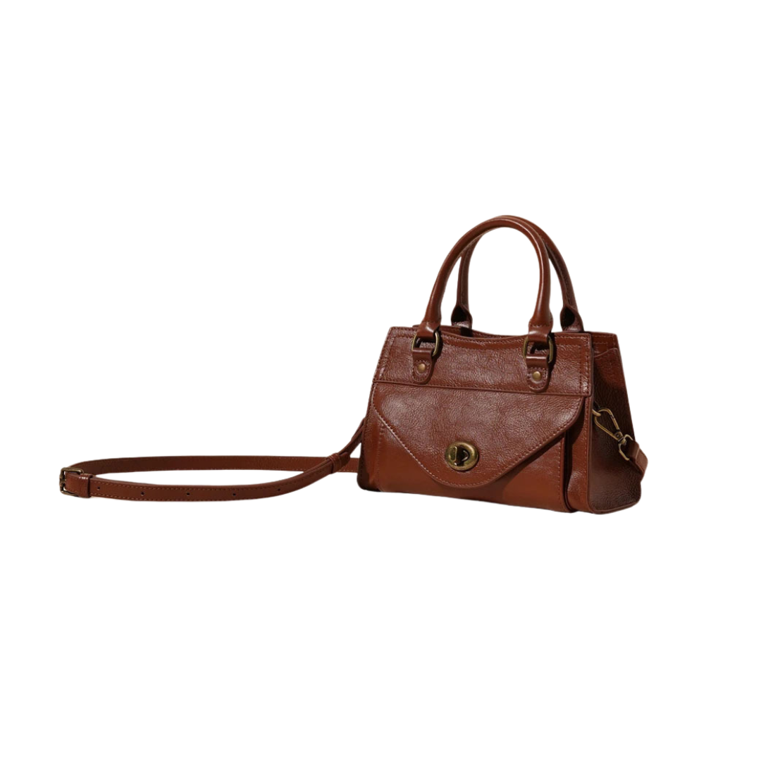 Top-Grain Leather Structured Satchel Top Handle Crossbody Bag