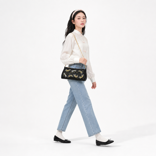 Dragonfly Embroidered Shoulder Bag Vintage Cheongsam Evening Clutch