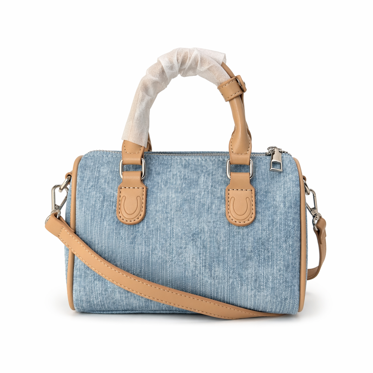 Cherry Embroidered Denim Boston Bag Vintage Pillow Top Handle Tote