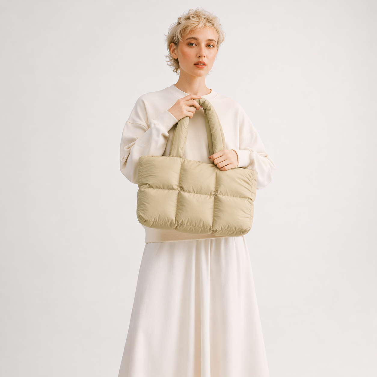 Quilted Puffer Tote Bag Large Capacity Padded Work Shoulder Bag