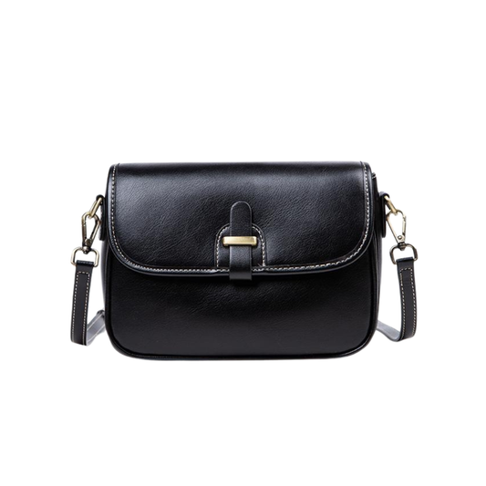 Top-Grain Leather Flap Structured Bag Minimalist Crossbody Satchel