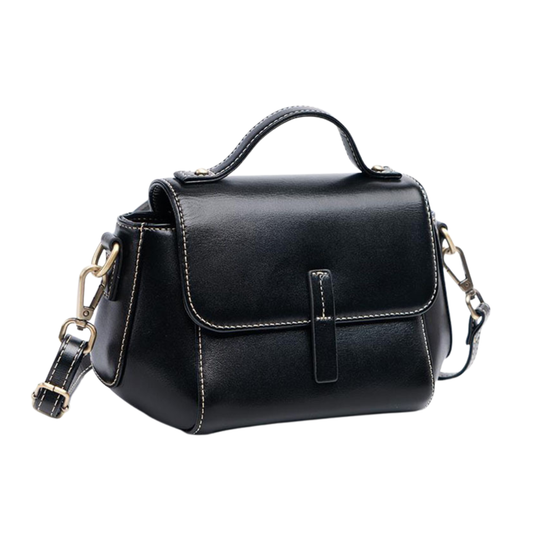Genuine Leather Shell Crossbody Bag Chic Cowhide Top Handle Purse