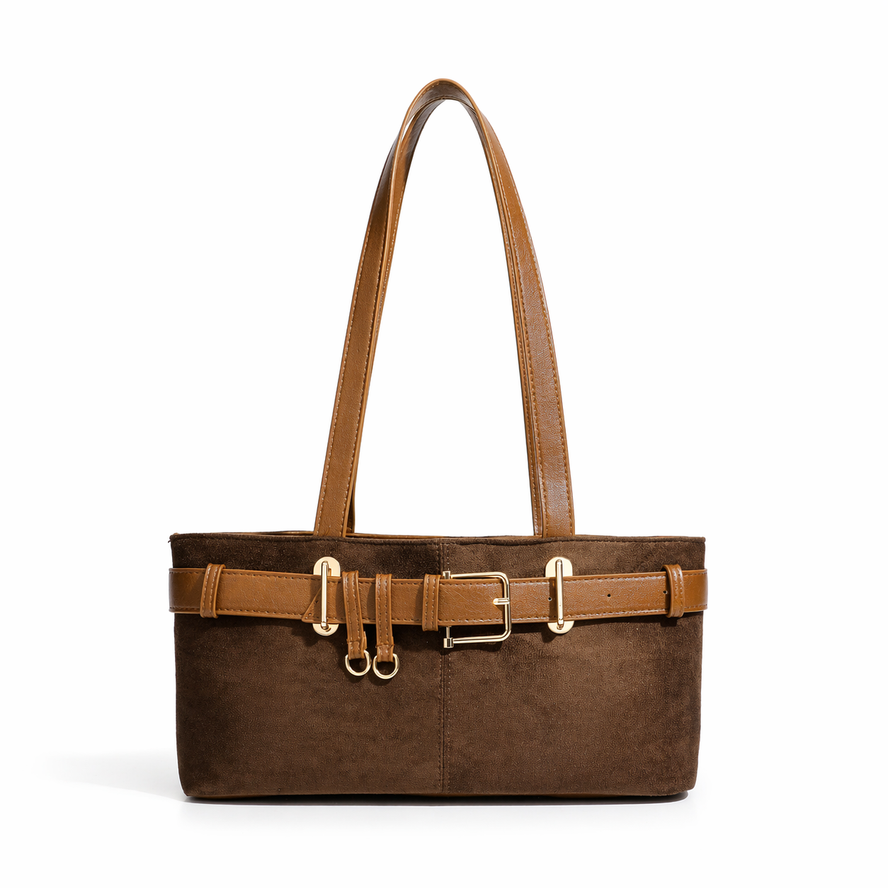 Vintage Faux Suede East-West Baguette Underarm Retro Commuter Bag