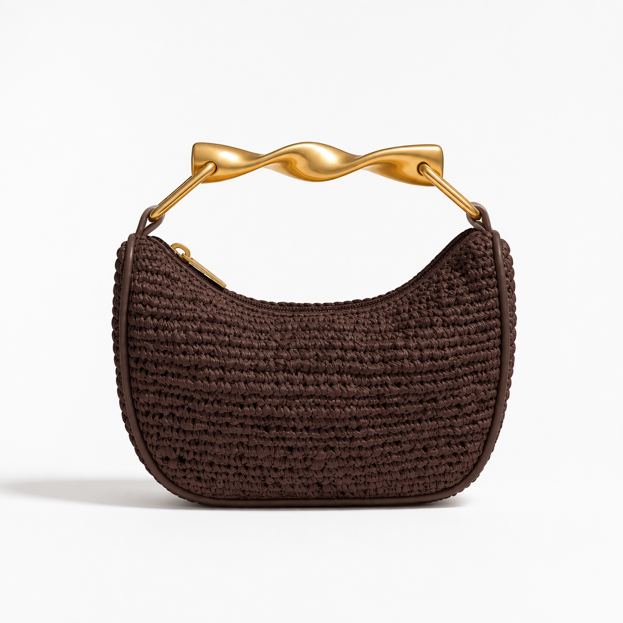 Woven Straw Shoulder Bag Metallic Handle Summer Beach Hobo Clutch