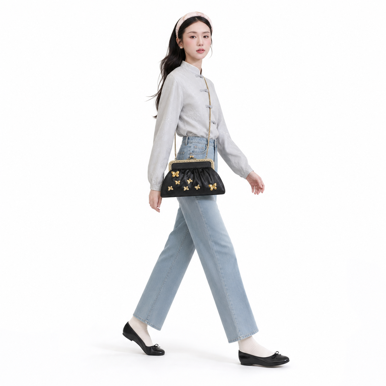 Metallic Butterfly Evening Clutch Vintage Cheongsam Chain Shoulder Bag