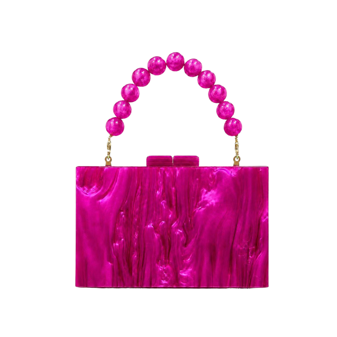 Pearl Acrylic Evening Clutch Beaded Handle Wedding Crossbody Purse
