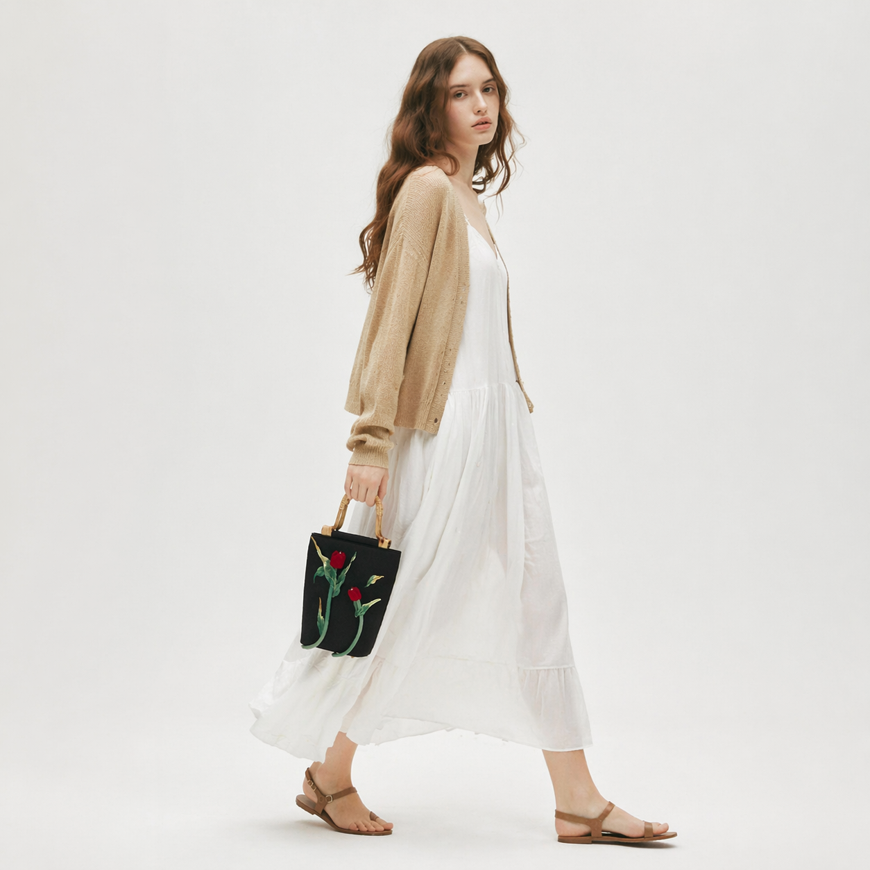 Embroidered Cheongsam Handbag Bamboo Handle Floral Evening Tote