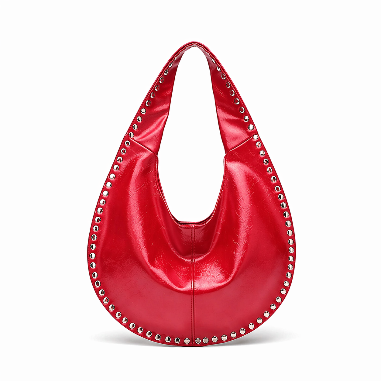 Rivet Studded Crescent Tote Chic Underarm Half Moon Top Handle Bag