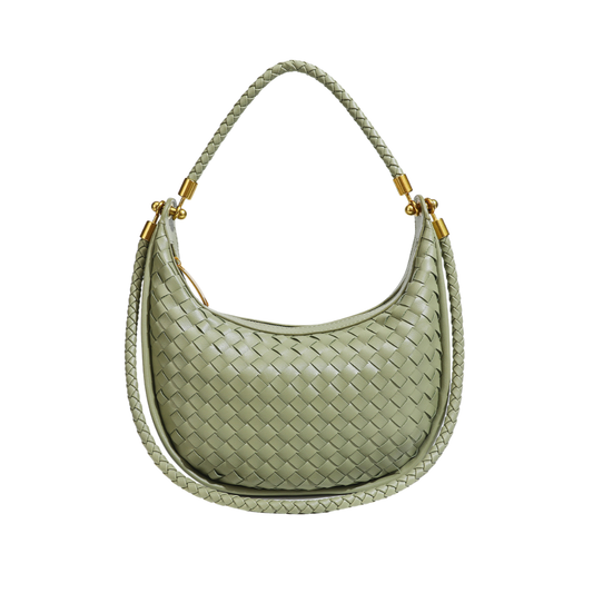 Woven PU Leather Crescent Bag Hobo Top Handle Purse