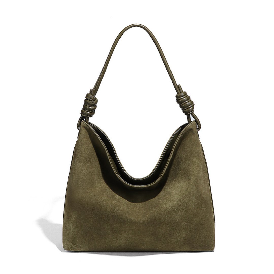 Vintage Faux Suede Underarm Tote Knot Strap Large Hobo Slouchy Shoulder Bag