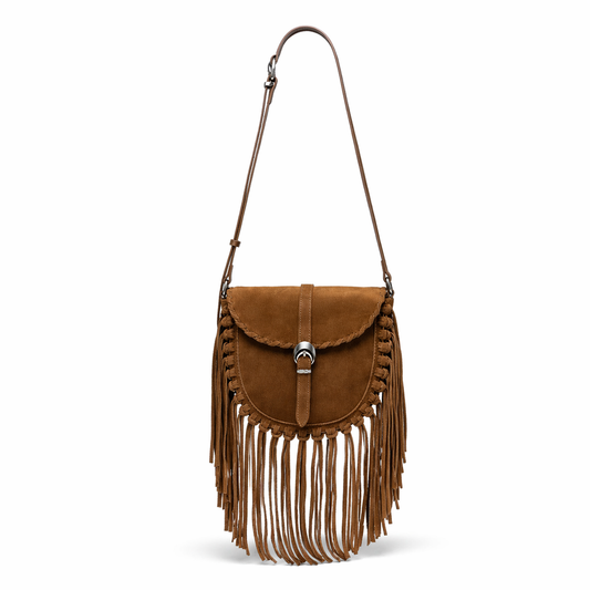 Matte Faux Suede Tassel Saddle Bag Vintage Crossbody Shoulder Purse