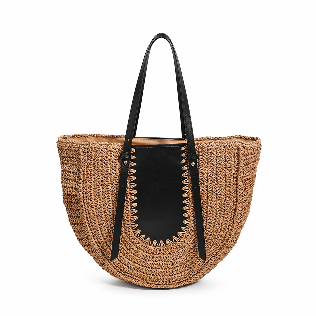 French Straw Woven Bag Large Summer Beach Half Moon Shoulder Handbag