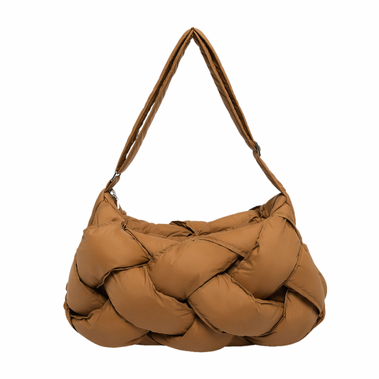 Woven Puffer Tote Bag Large Quilted Nylon Shoulder Crossbody