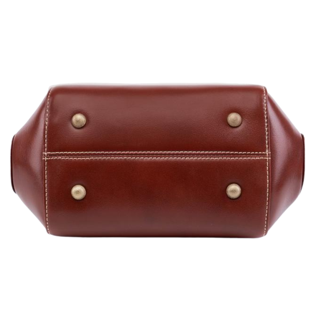 Genuine Leather Shell Crossbody Bag Chic Cowhide Top Handle Purse
