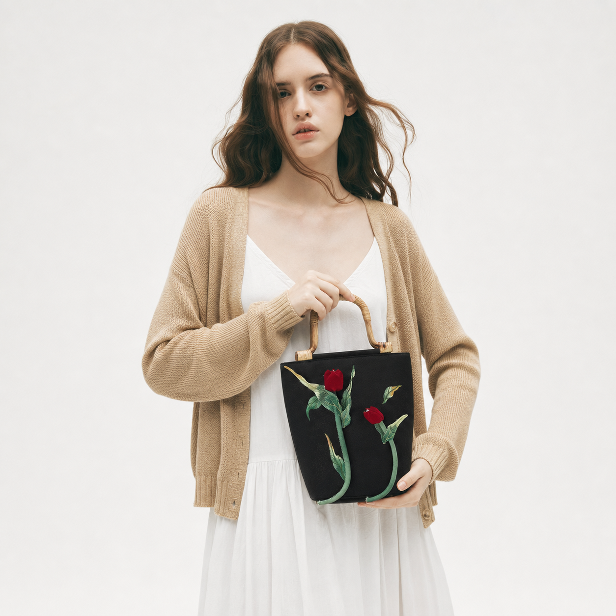 Embroidered Cheongsam Handbag Bamboo Handle Floral Evening Tote