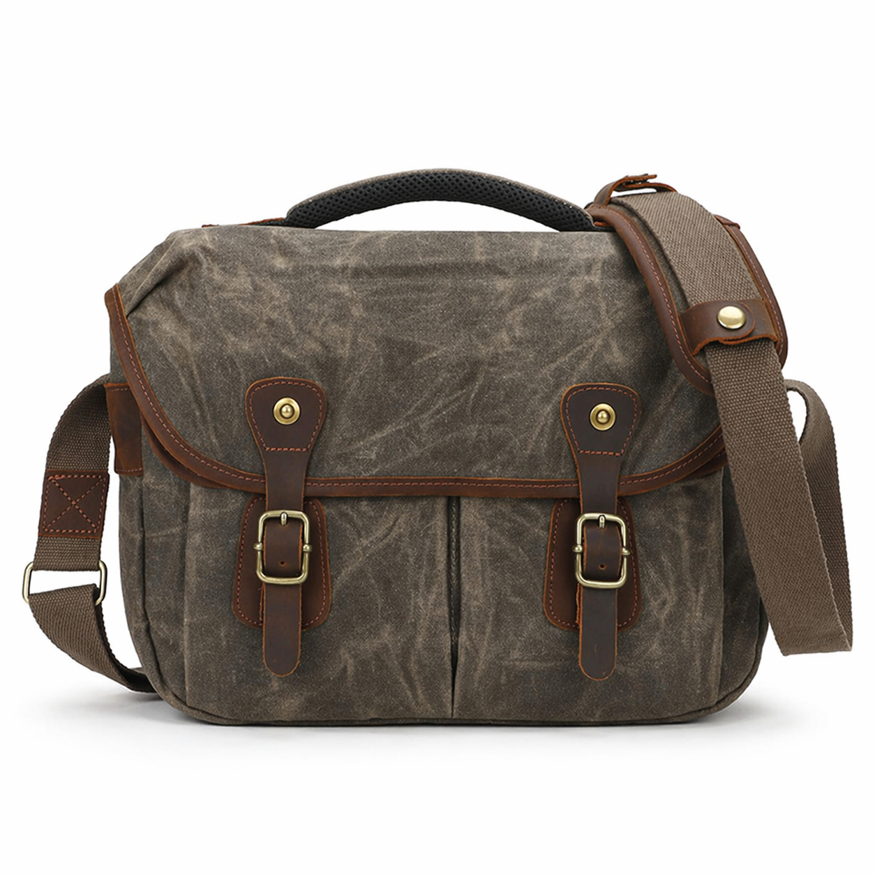 Waxed Canvas Camera Messenger Bag Leather Vintage DSLR Shoulder Case
