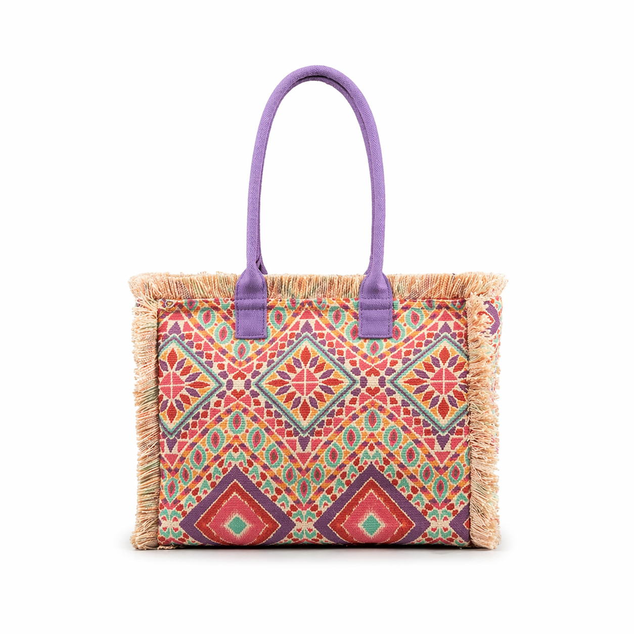 Boho Vintage Tassel Tote Bag Large Canvas Beach Travel Shoulder Bag