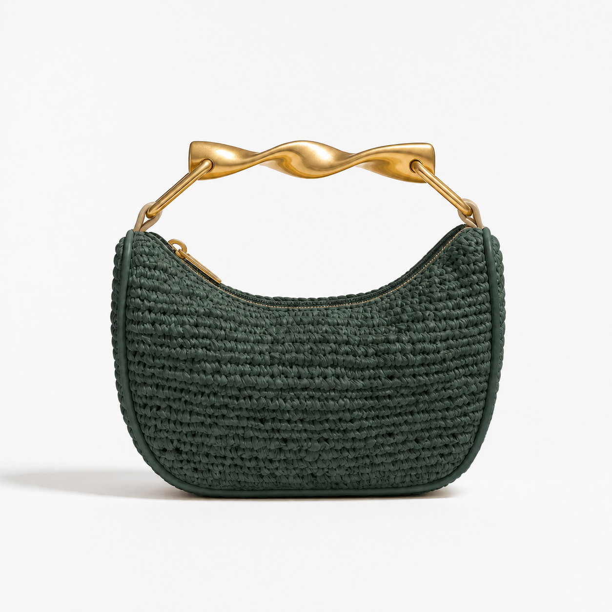 Woven Straw Shoulder Bag Metallic Handle Summer Beach Hobo Clutch