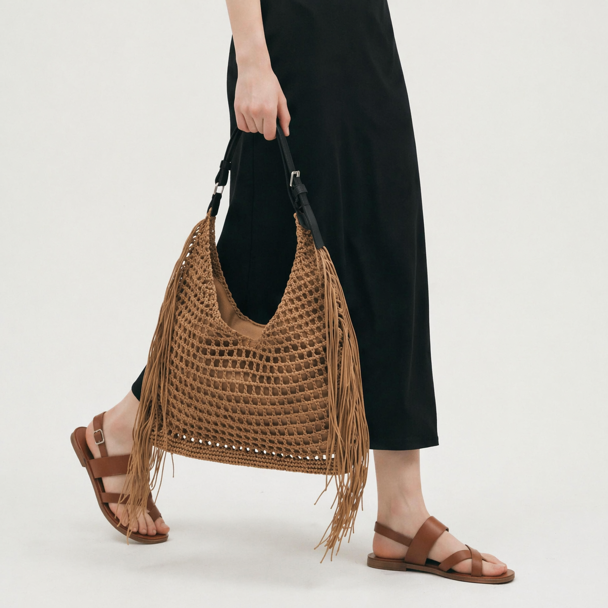 Fringe Straw Woven Bag Large Summer Beach Hollow Out Boho Shoulder Bag