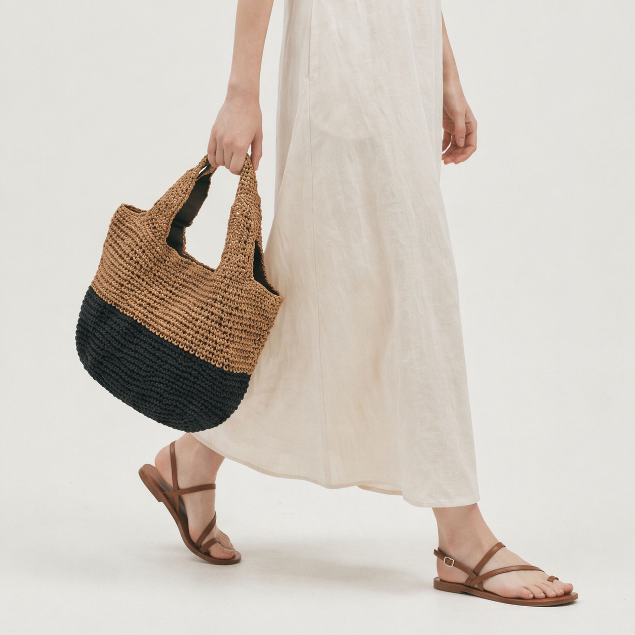 Color Block Straw Woven Bag Summer Beach Niche Design Casual Wristlet