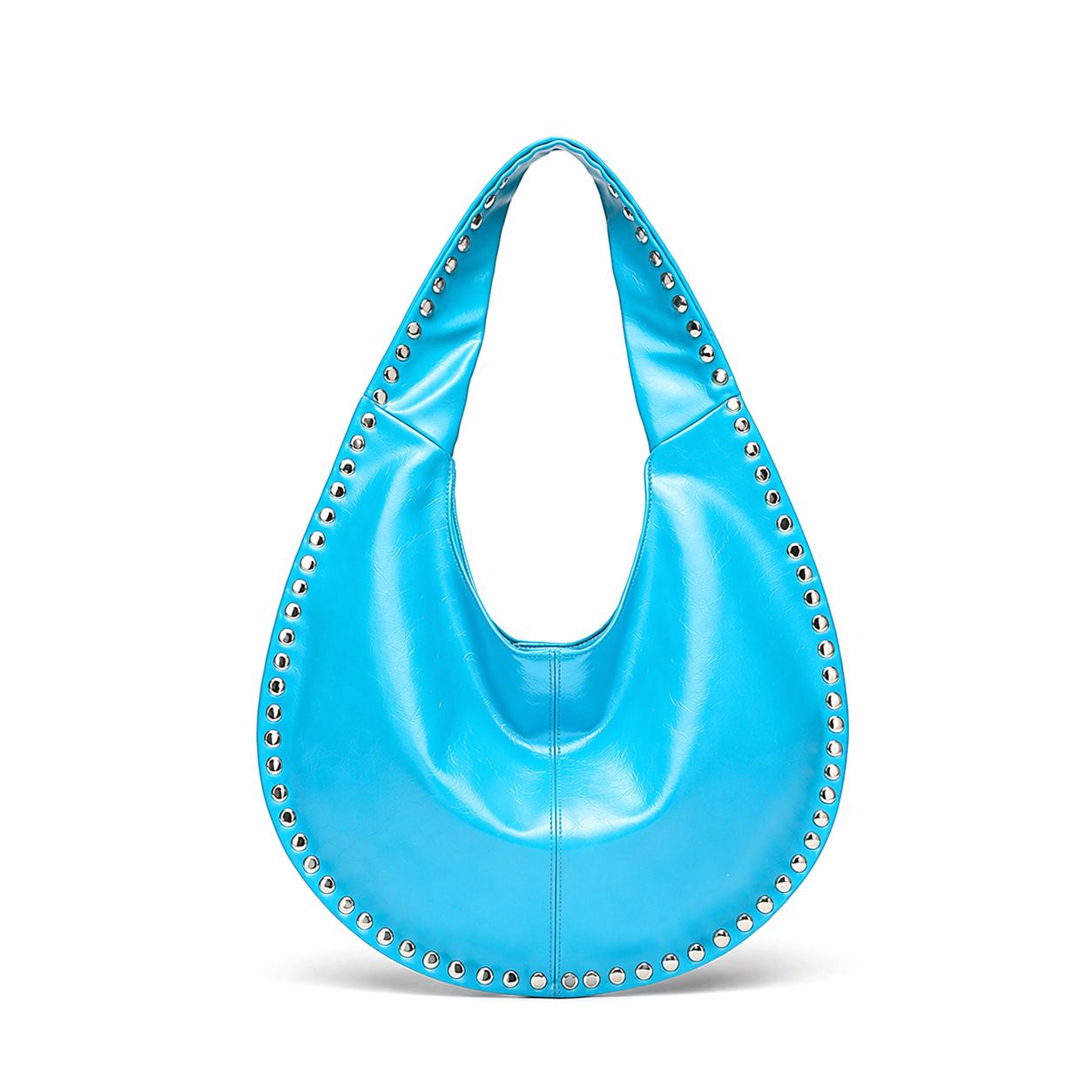 Rivet Studded Crescent Tote Chic Underarm Half Moon Top Handle Bag