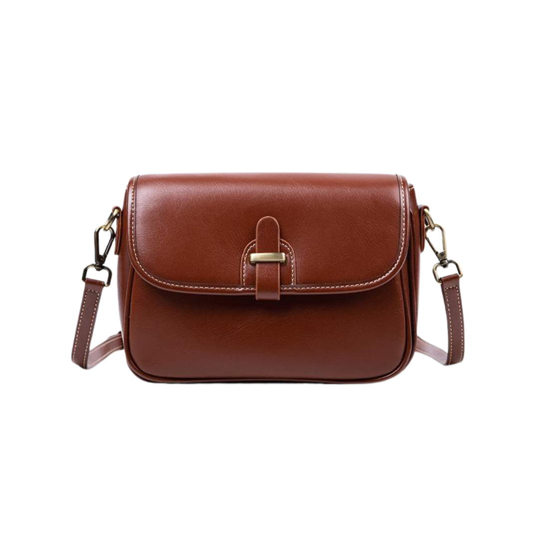 Top-Grain Leather Flap Structured Bag Minimalist Crossbody Satchel