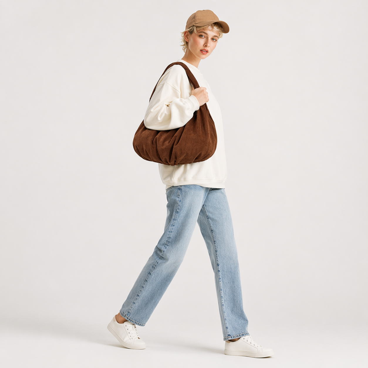 Oversized Faux Suede Tote Bag Slouchy Hobo Commuter Shoulder Bag