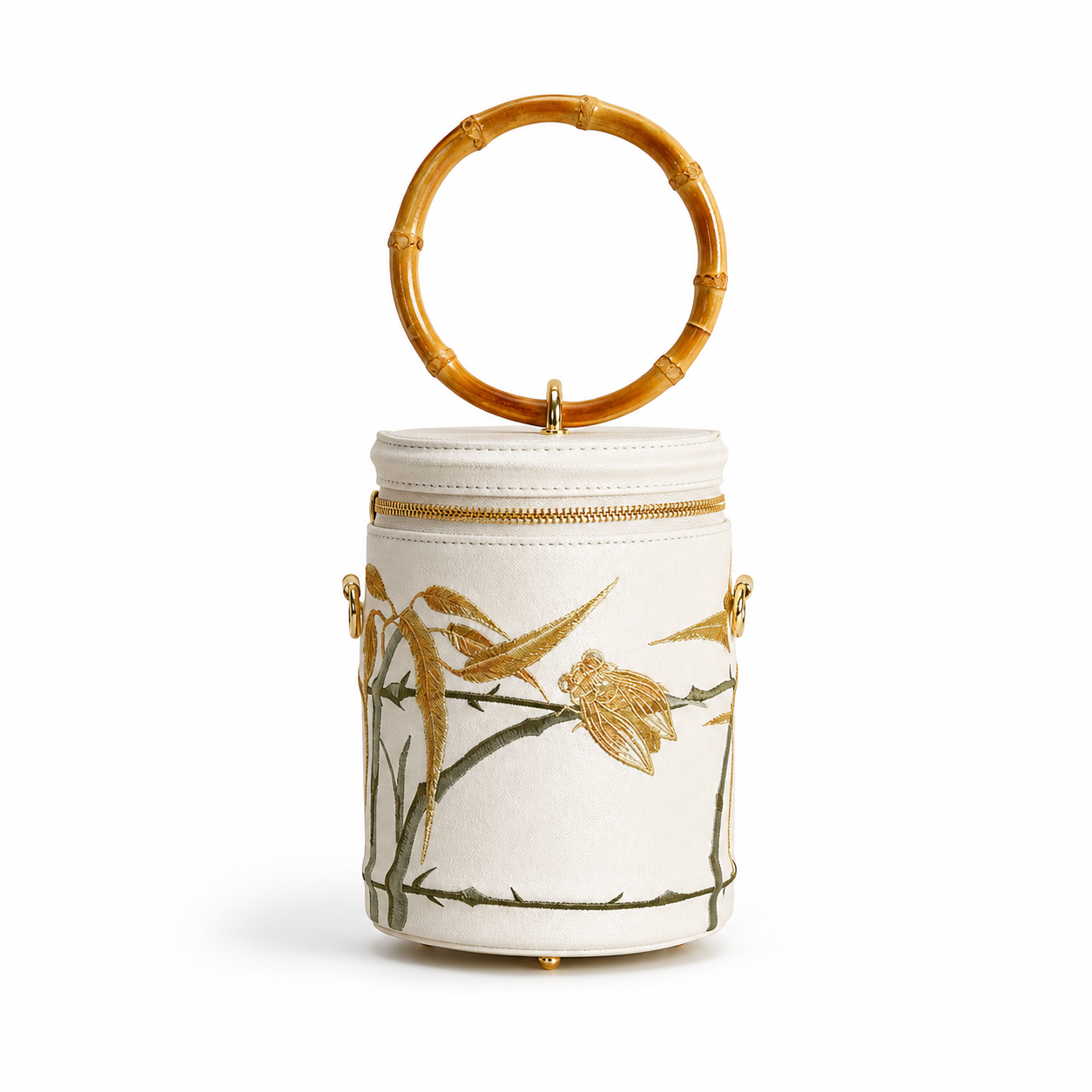 Vintage Bamboo Handle Embroidered Cylinder Bag Cheongsam Evening Purse