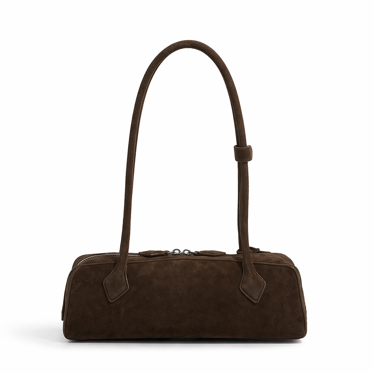 Suede Leather East-West Baguette Bag Retro French Shoulder Handbag