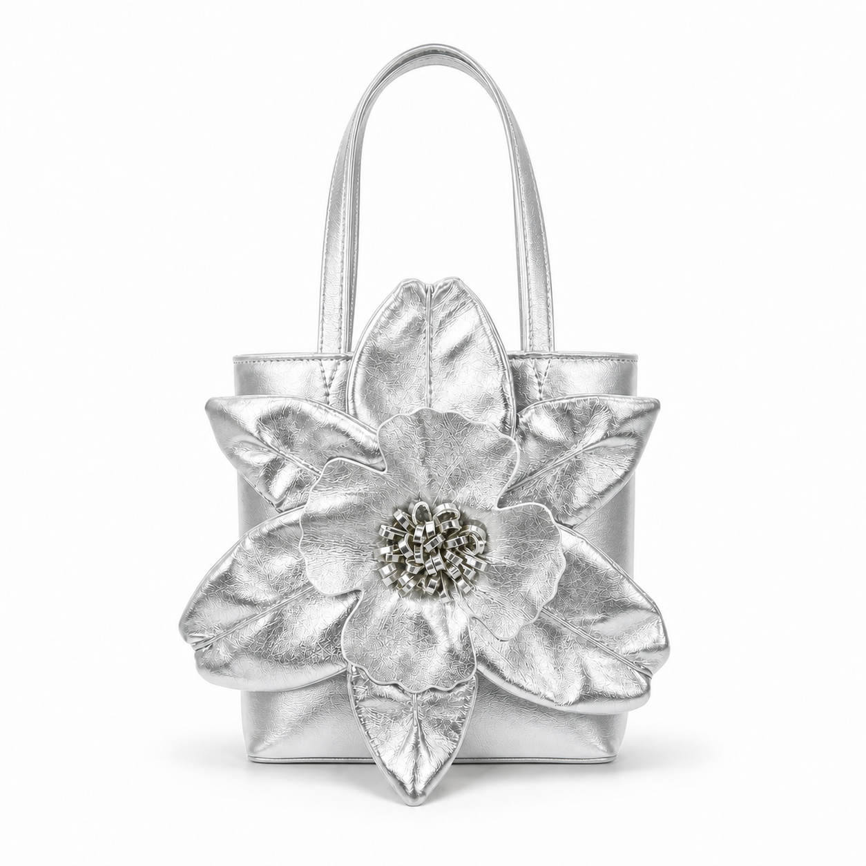 3D Flower Bucket Bag Floral Evening Clutch PU Bridal Wedding Top Handle