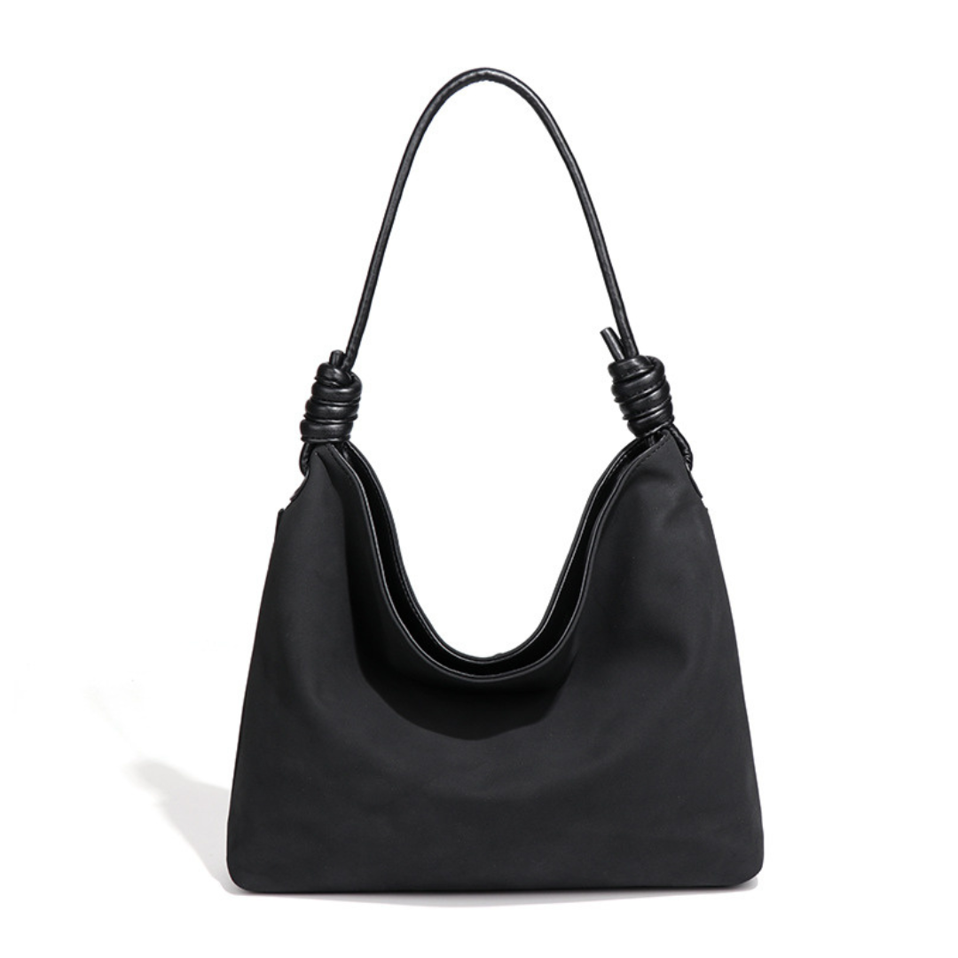 Vintage Faux Suede Underarm Tote Knot Strap Large Hobo Slouchy Shoulder Bag
