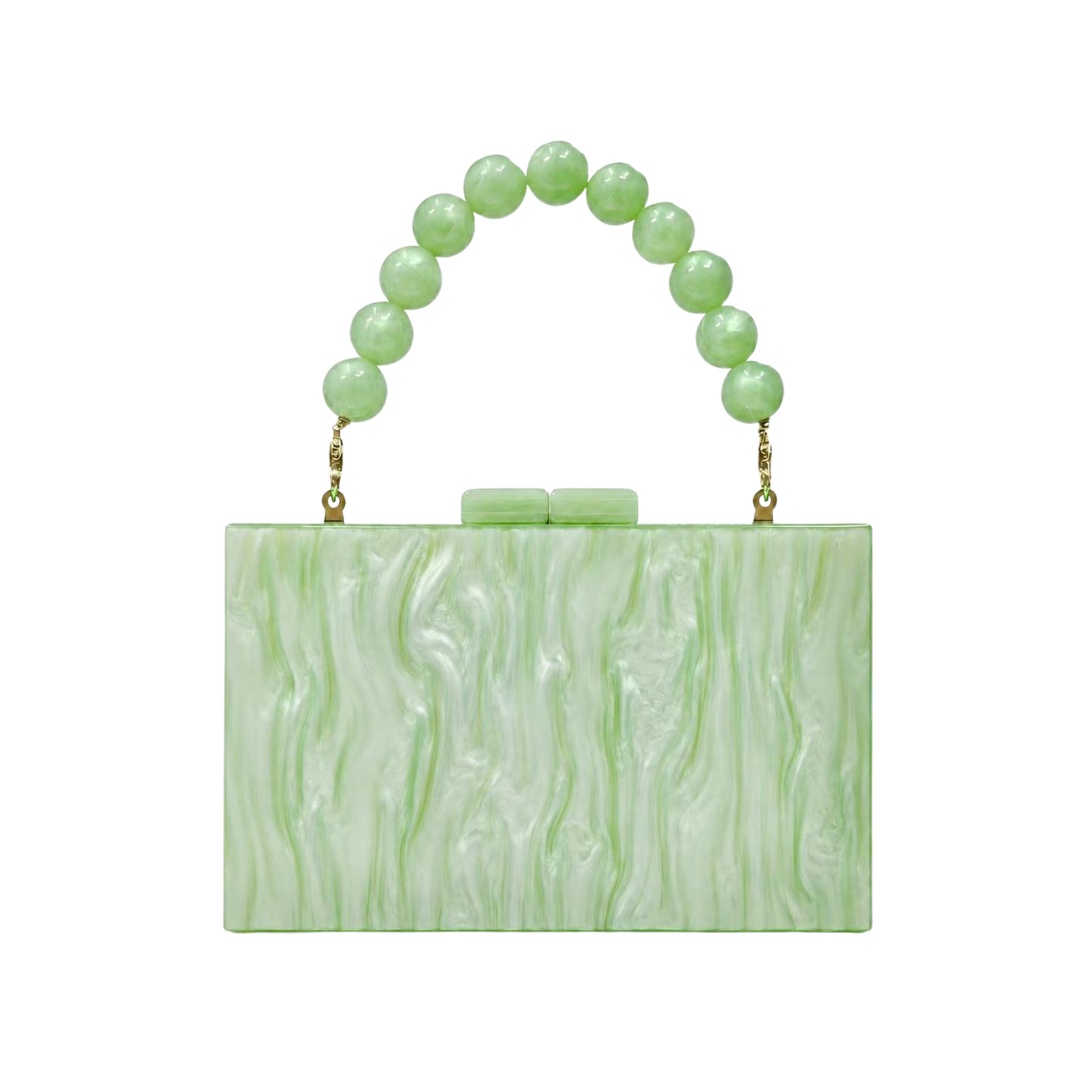 Pearl Acrylic Evening Clutch Beaded Handle Wedding Crossbody Purse
