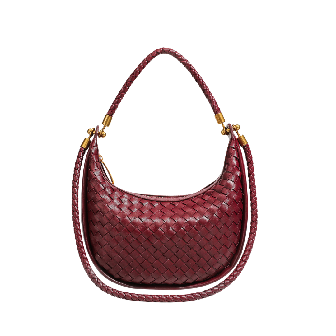 Woven PU Leather Crescent Bag Hobo Top Handle Purse