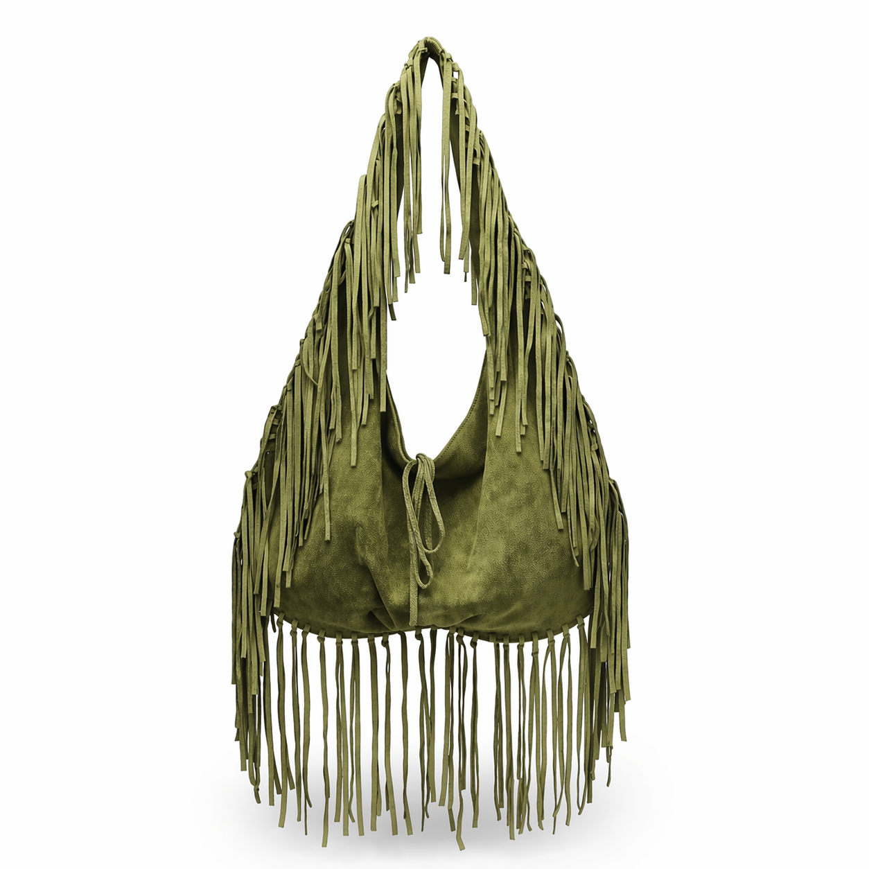 Fringe Faux Suede Crescent Tote Large Capacity Half Moon Slouchy Bag