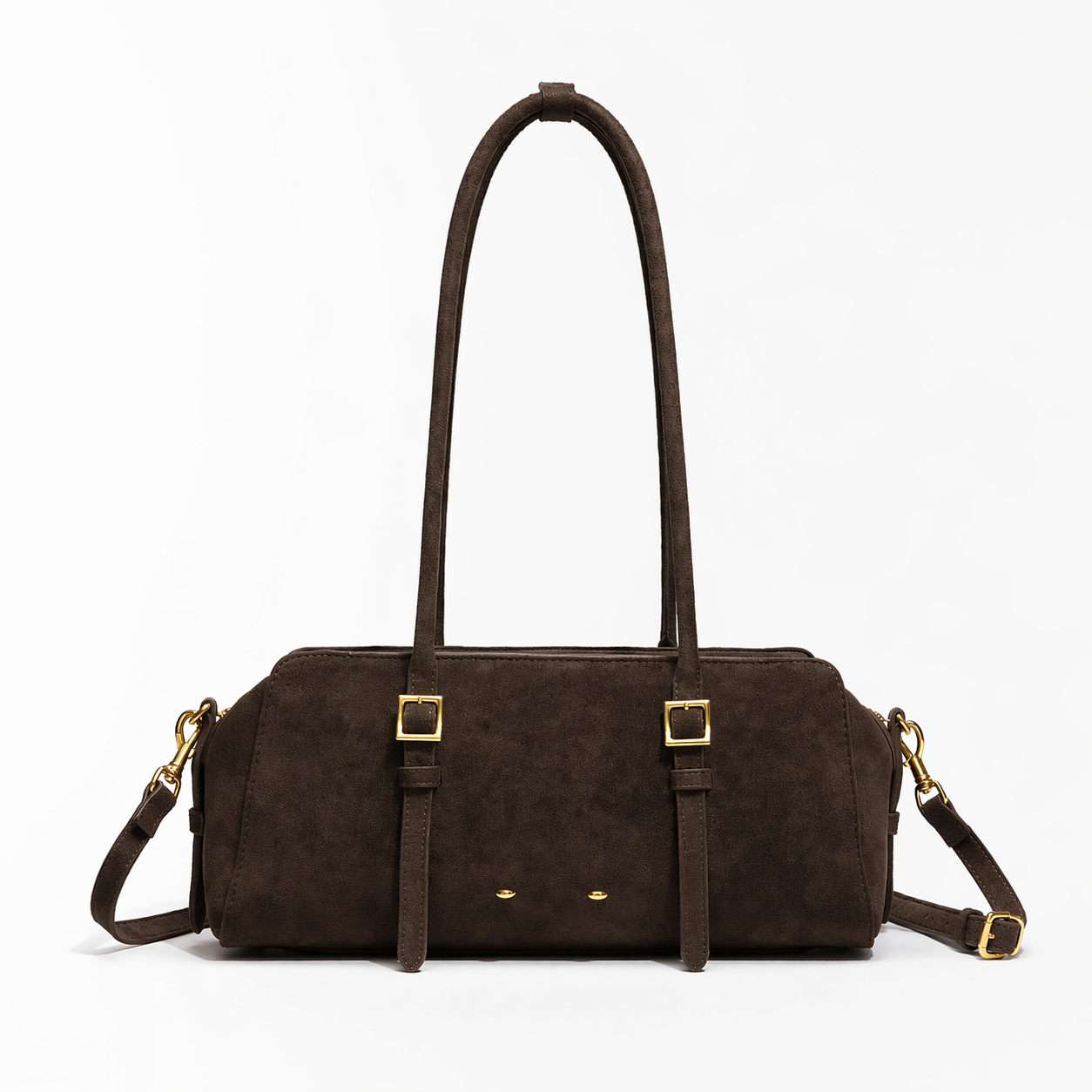 East-West Boston Shoulder Bag Retro Long Baguette Suede Crossbody Bag