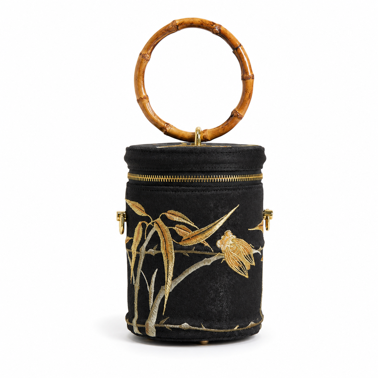 Vintage Bamboo Handle Embroidered Cylinder Bag Cheongsam Evening Purse