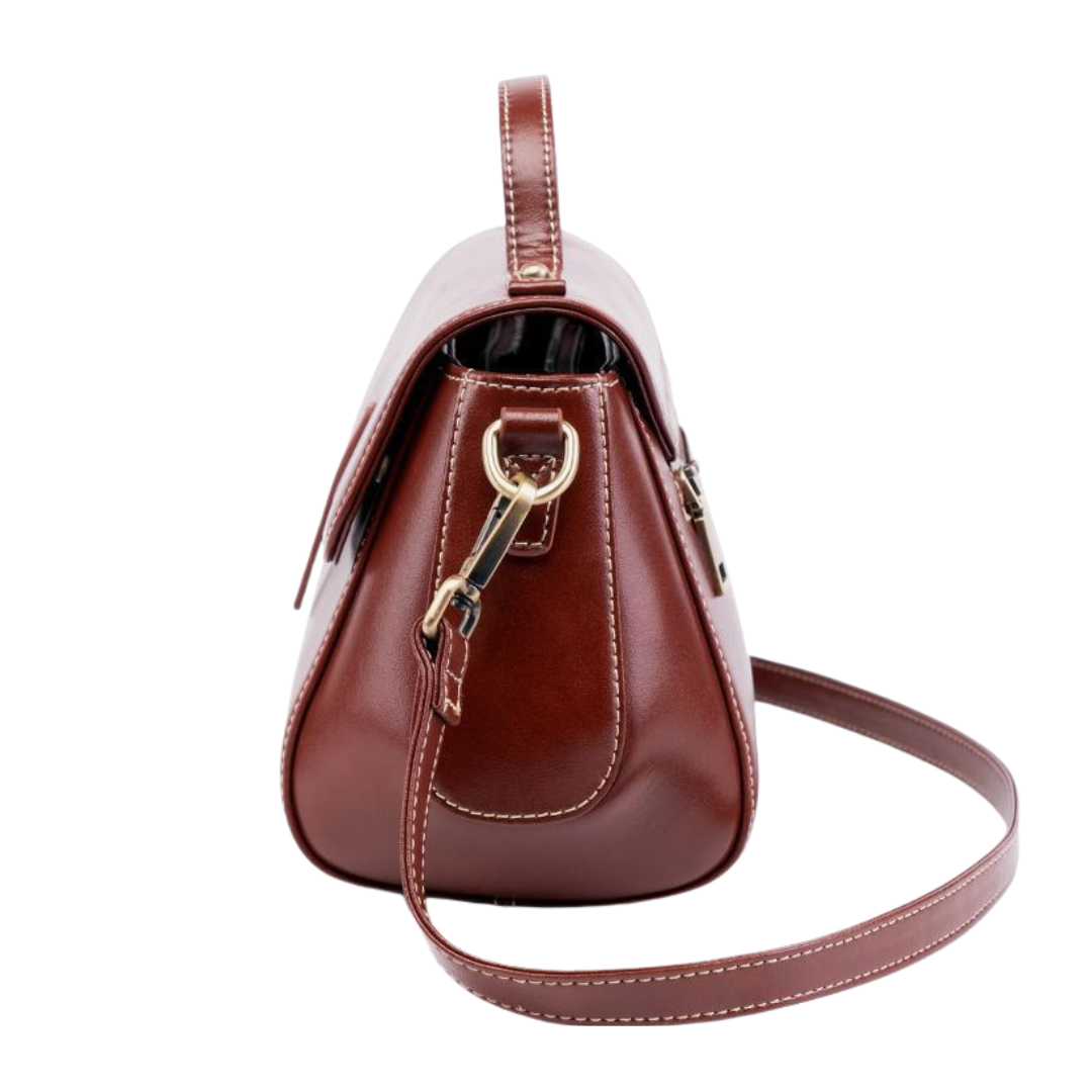 Genuine Leather Shell Crossbody Bag Chic Cowhide Top Handle Purse