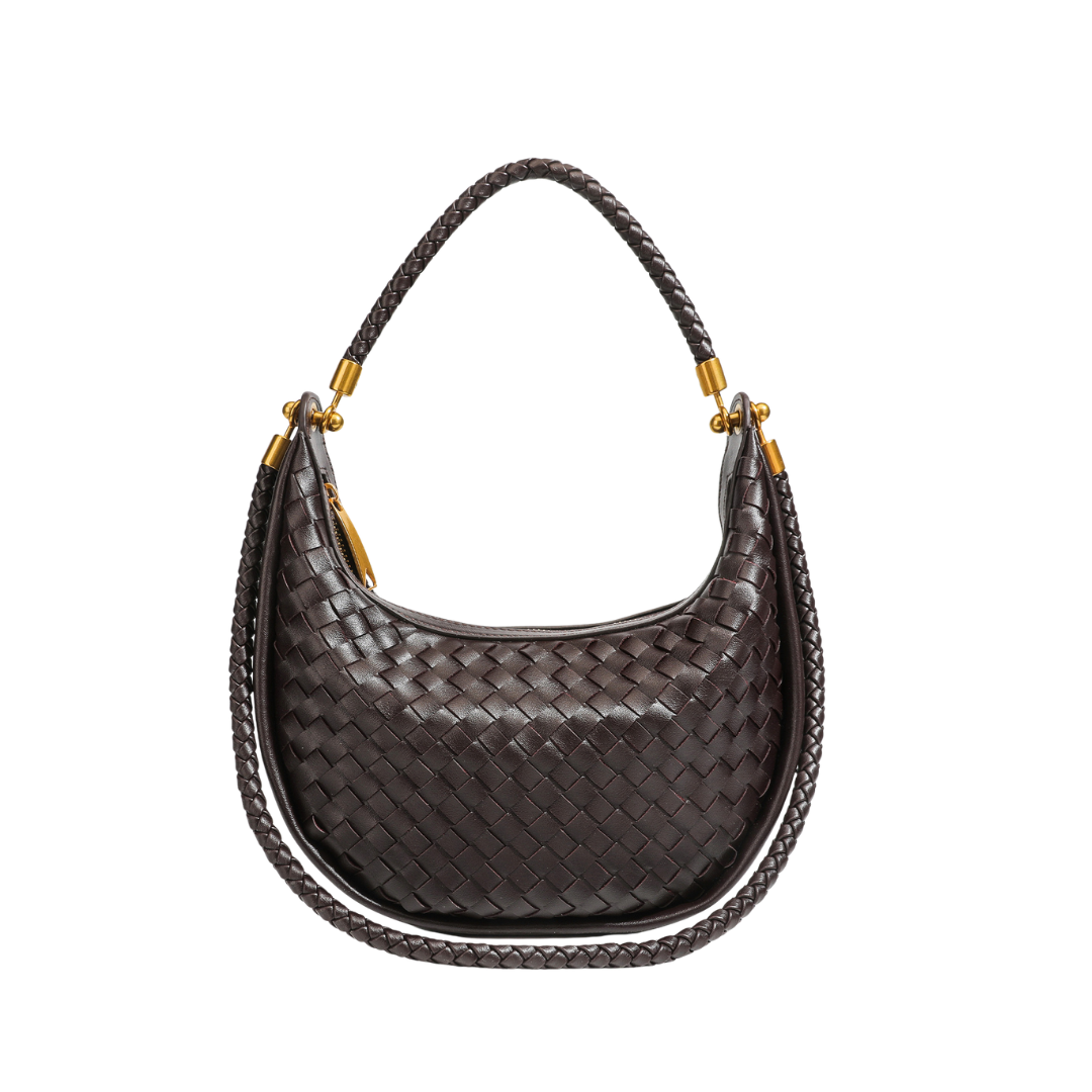 Woven PU Leather Crescent Bag Hobo Top Handle Purse
