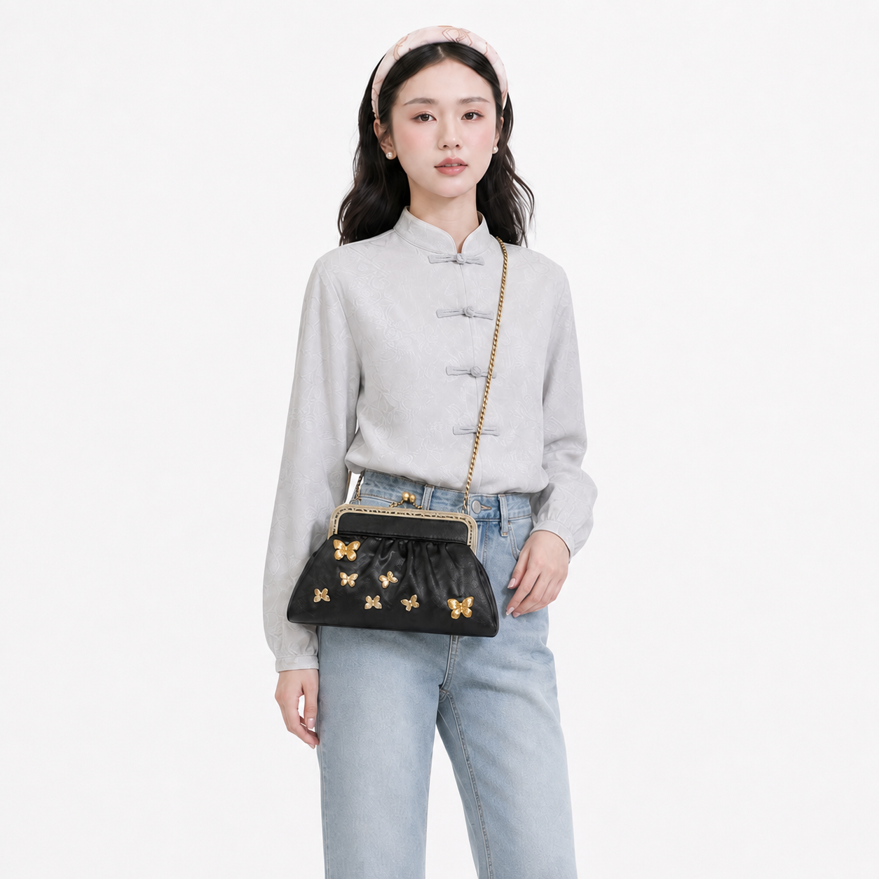 Metallic Butterfly Evening Clutch Vintage Cheongsam Chain Shoulder Bag