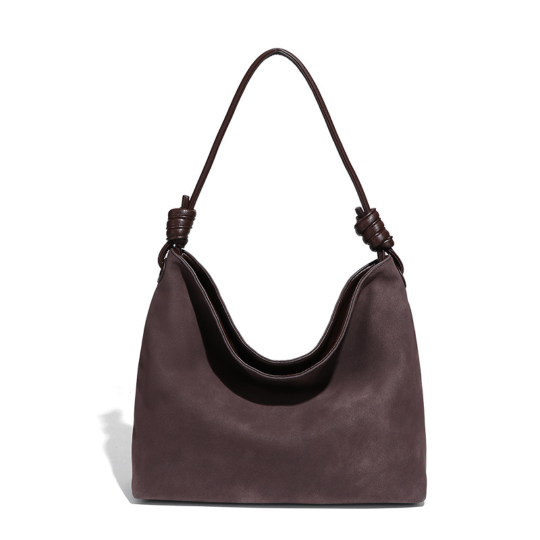 Vintage Faux Suede Underarm Tote Knot Strap Large Hobo Slouchy Shoulder Bag