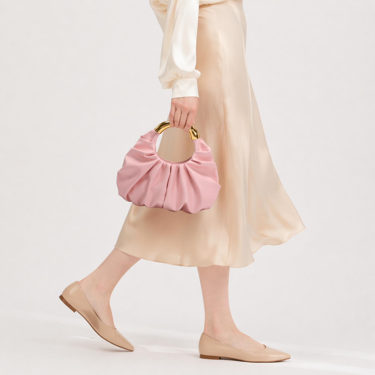 Asymmetric Hardware Ruched Cloud Clutch Minimalist Pleated PU Tote Bag