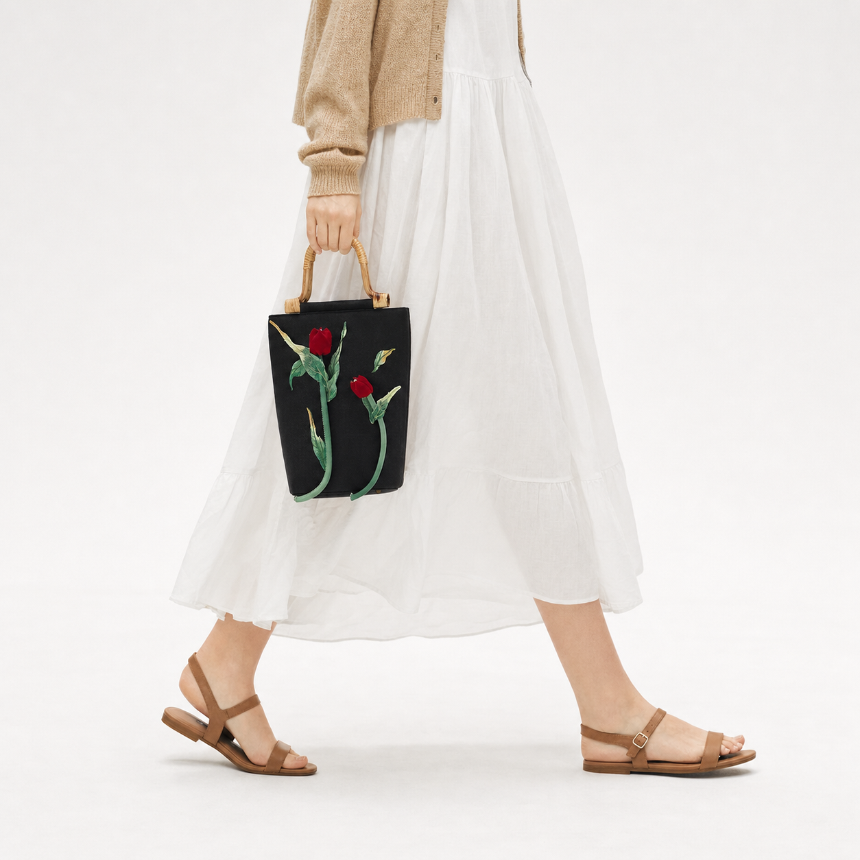 Embroidered Cheongsam Handbag Bamboo Handle Floral Evening Tote
