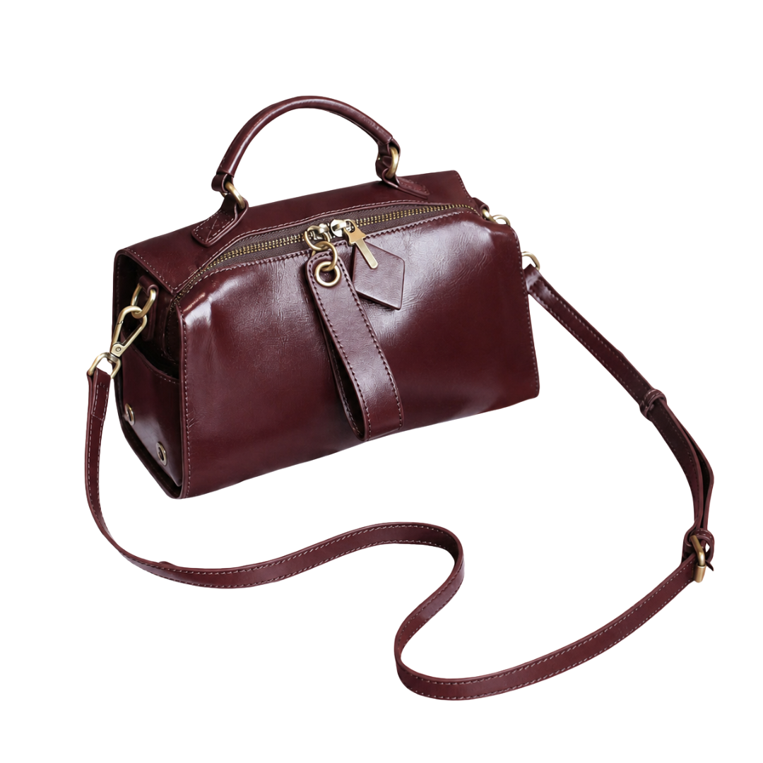 Veg-Tanned Leather Structured Satchel  Crossbody Work Bag